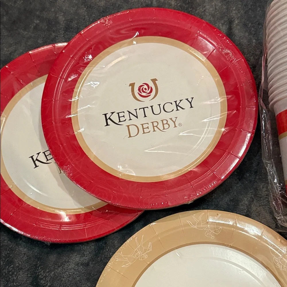 Party Plates and Cups Kentucky Derby Set - Red and Cream